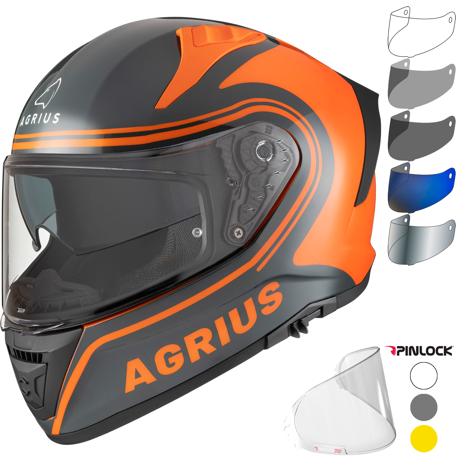 Agrius Storm Discharge ECE R22.06 Gloss Grey Orange Helmet With Pinlock &  Visor | eBay UK
