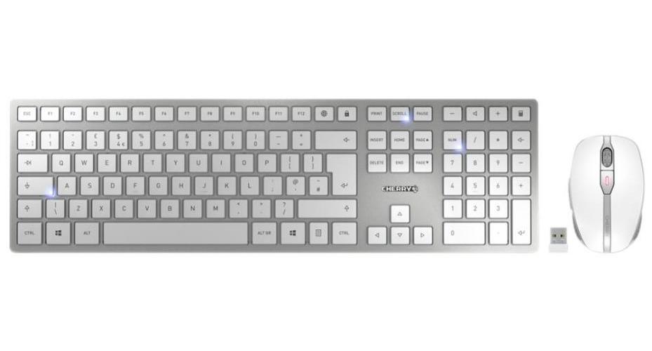 CHERRY DW 9100 Slim Wireless Keyboard & Mouse Set, Silver/White JD-9100GB-1