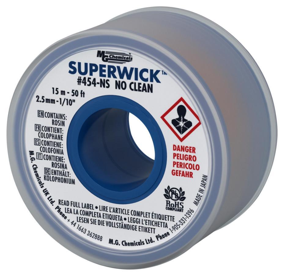 Super Wick No Clean Fine Desoldering Braid, 2.5mm x 15m - 454-NS