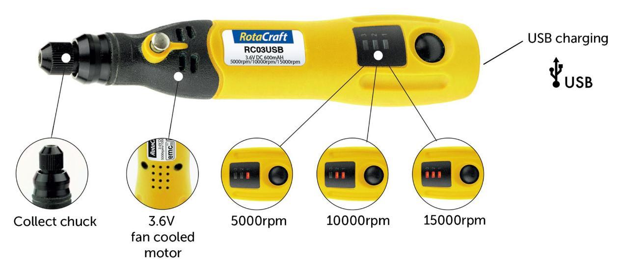Kit de micro-outils rotatifs sans fil 3,6 V - RC03USB