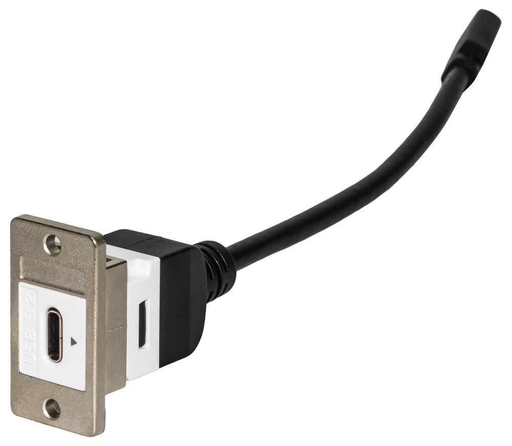 USB-C Female to Male Tailed Keystone Socket with Panel Mount, White - KUCC1820PM
