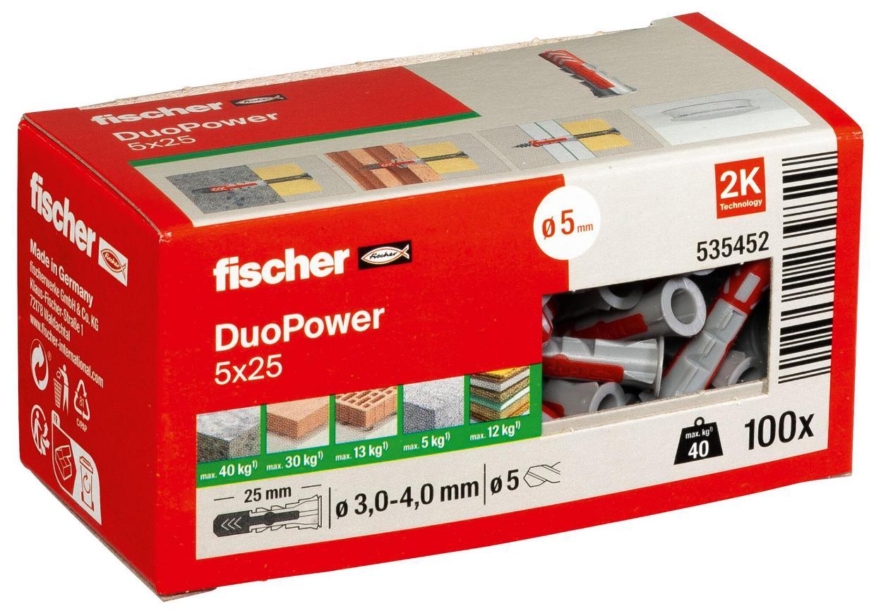 Tacos de pared para placas de yeso Duopower de 5 mm x 25 mm, paquete de 100 - 535452