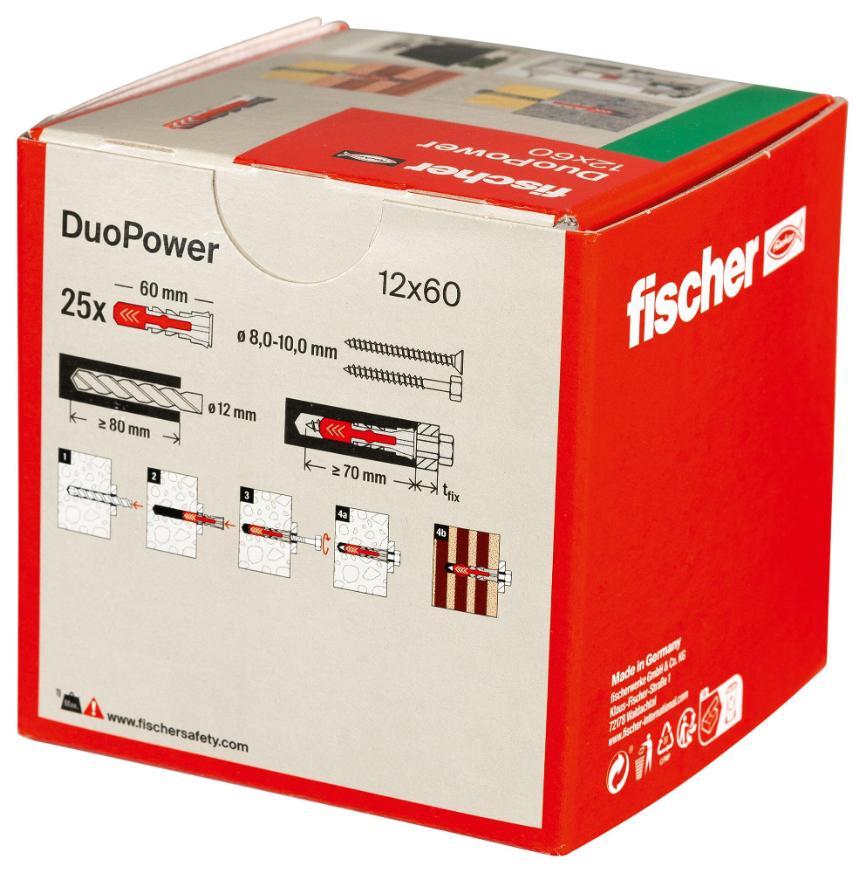 Tacos de pared para placas de yeso Duopower de 12 mm x 60 mm, paquete de 25 - 538253