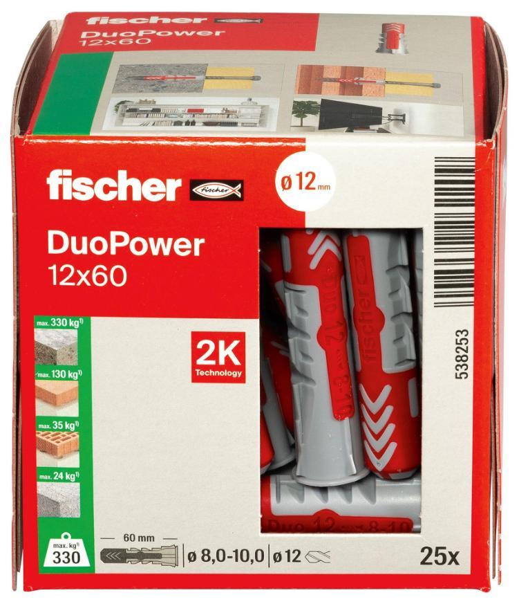 Tacos de pared para placas de yeso Duopower de 12 mm x 60 mm, paquete de 25 - 538253