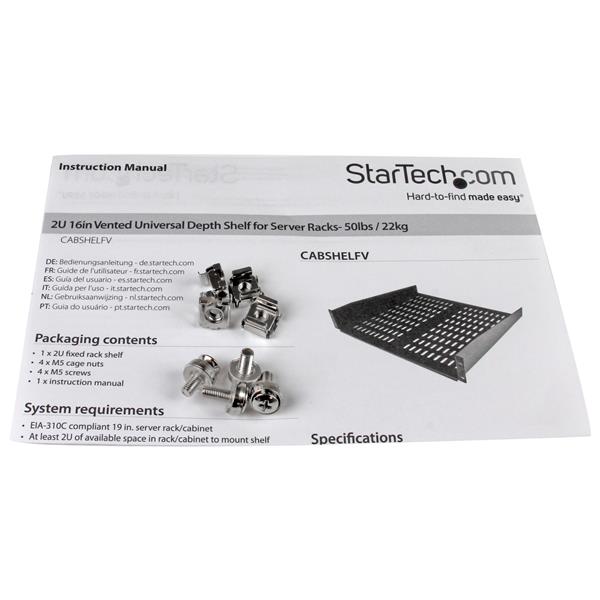 StarTech.com CABSHELFV 2U 16in Universal Vented Rack Mount Shelf