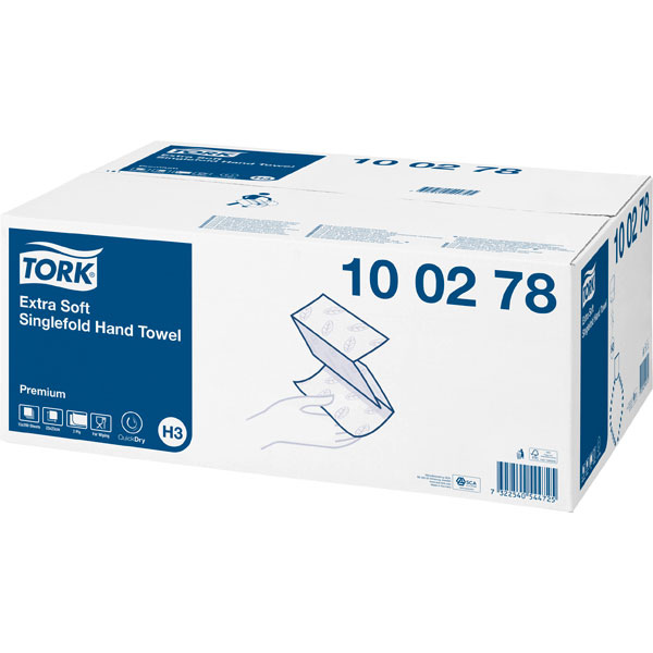 Tork 100278 Toalla de mano extra suave de un solo pliegue Premium, paquetes de 15 x 200 hojas