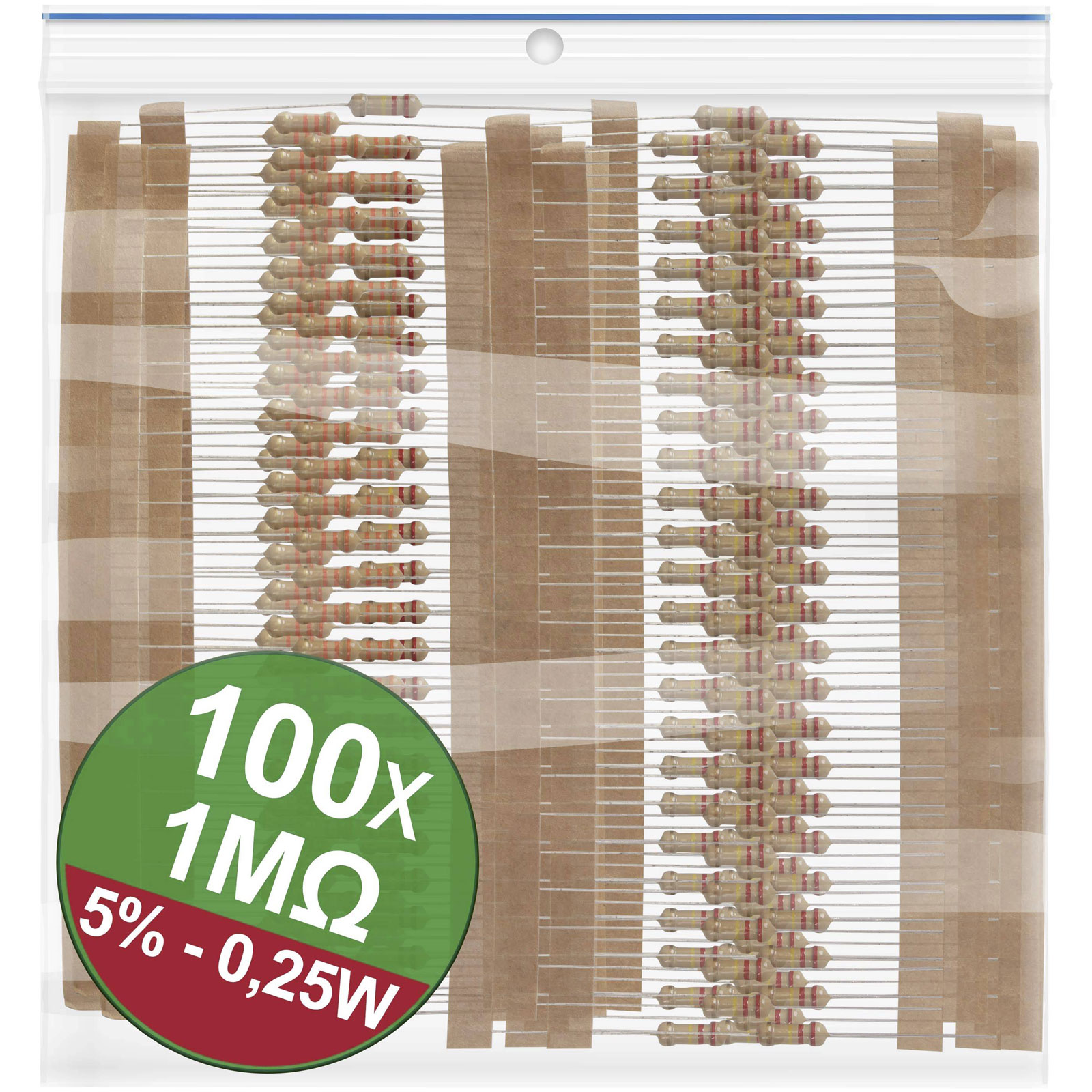 Quadrios 22P080 Kit resistore a film di carbonio 1 MΩ Cavo assiale 0,25 W 5% 1 Kit