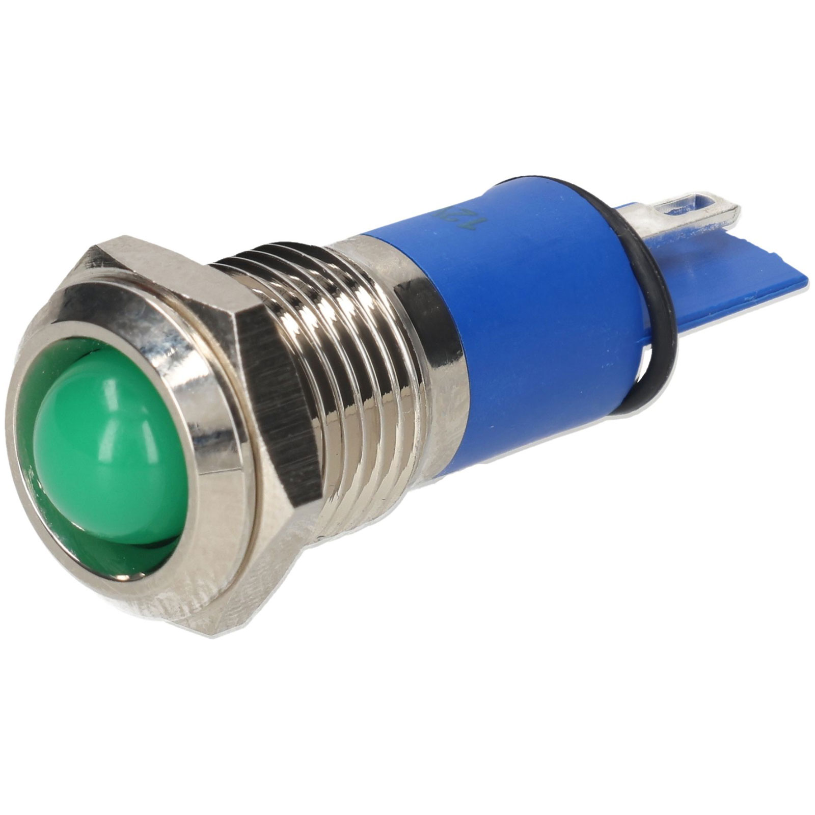 R-TECH 656931 Indicatore da pannello 12 mm bombato 12 V verde ottone nichelato