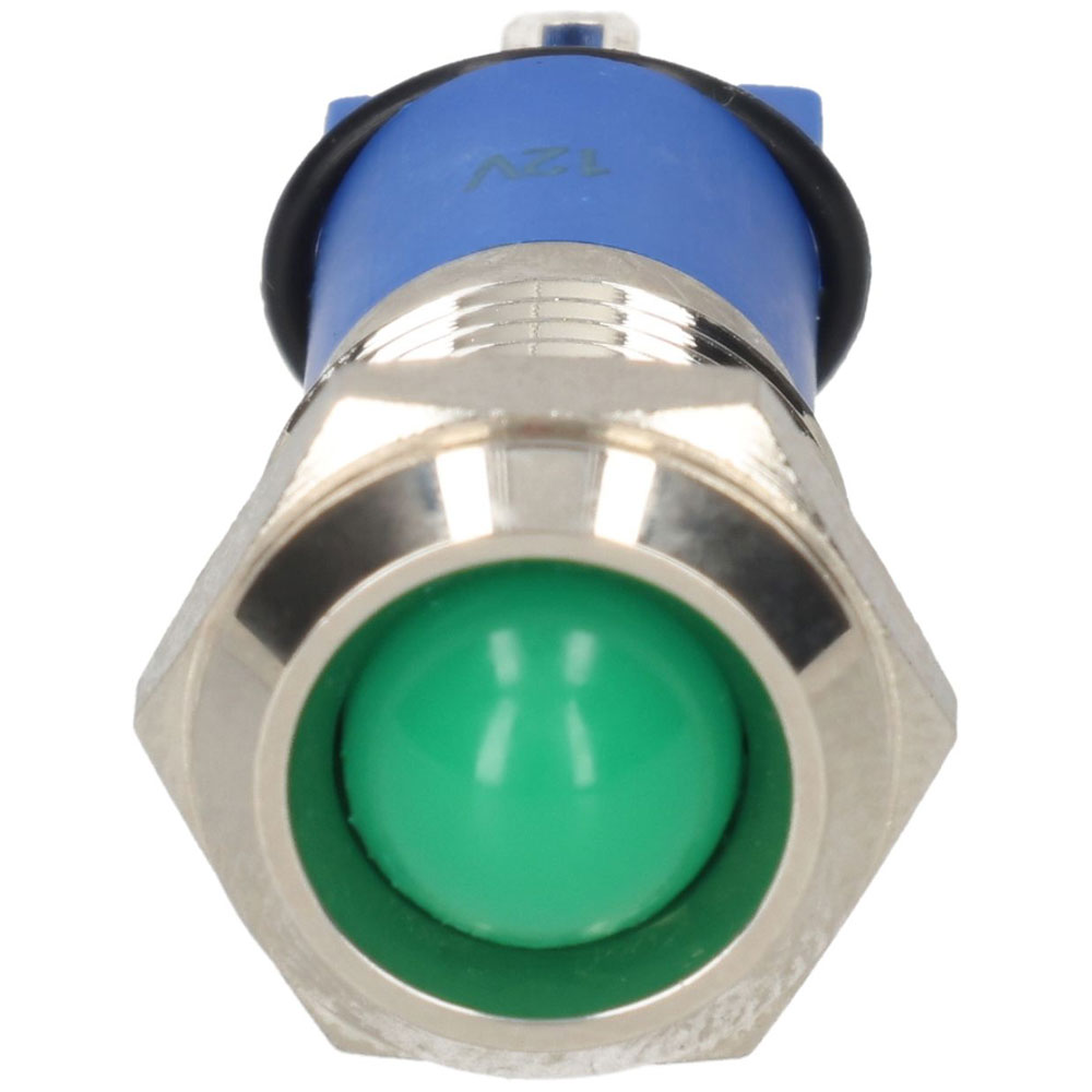 R-TECH 656931 Indicatore da pannello 12 mm bombato 12 V verde ottone nichelato