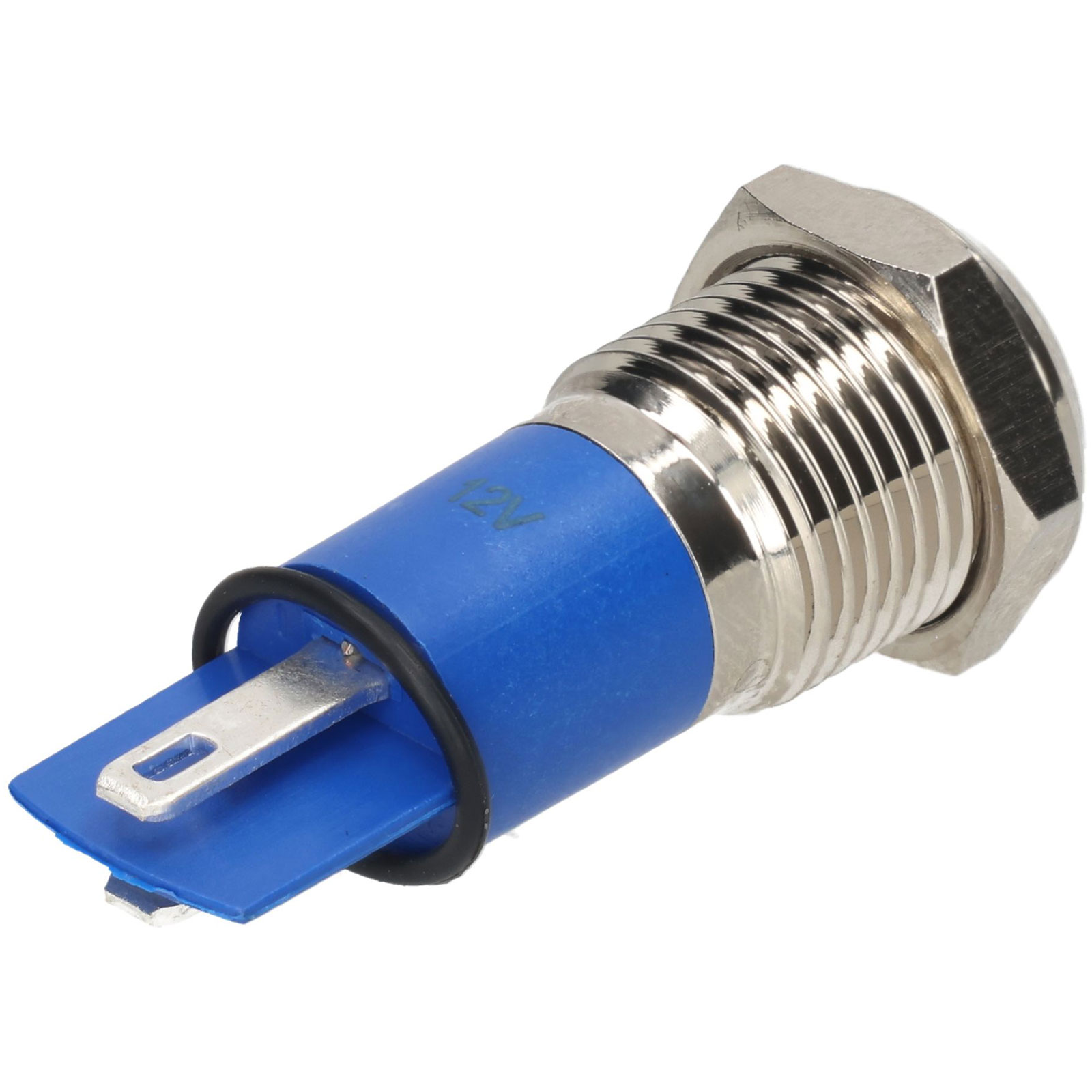 R-TECH 656931 Indicatore da pannello 12 mm bombato 12 V verde ottone nichelato
