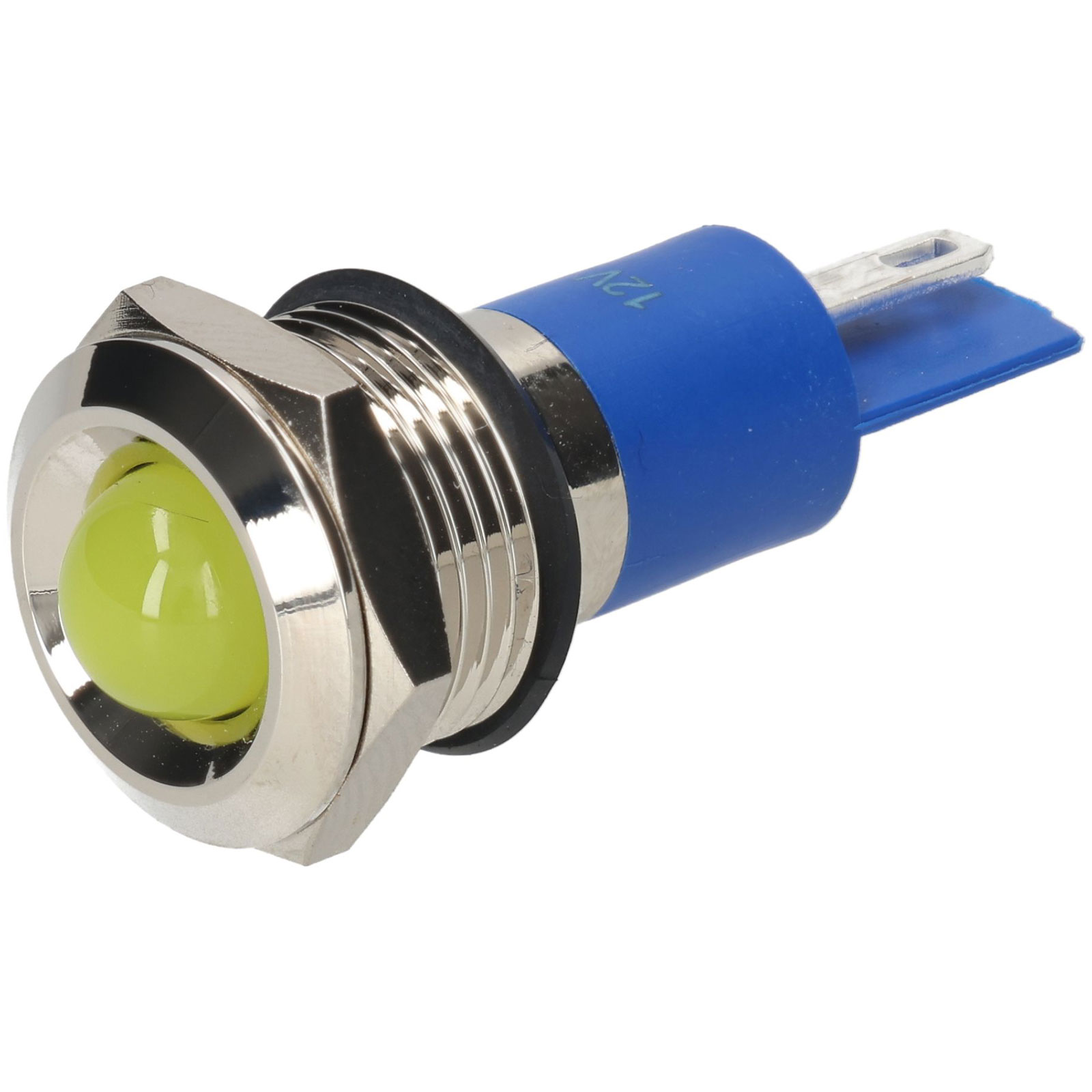 Indicatore da pannello R-TECH 656942, 14 mm, bombato, 12 V, giallo, nichel, ottone.