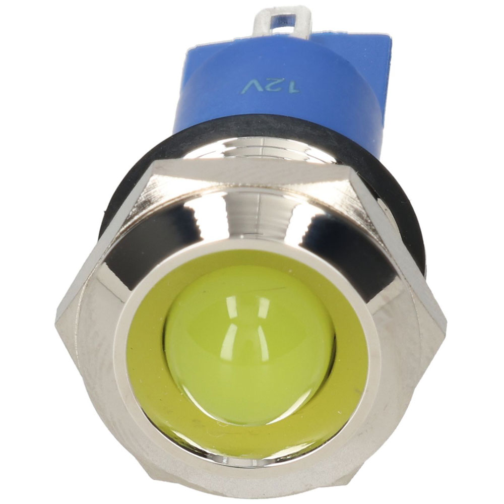 Indicatore da pannello R-TECH 656942, 14 mm, bombato, 12 V, giallo, nichel, ottone.