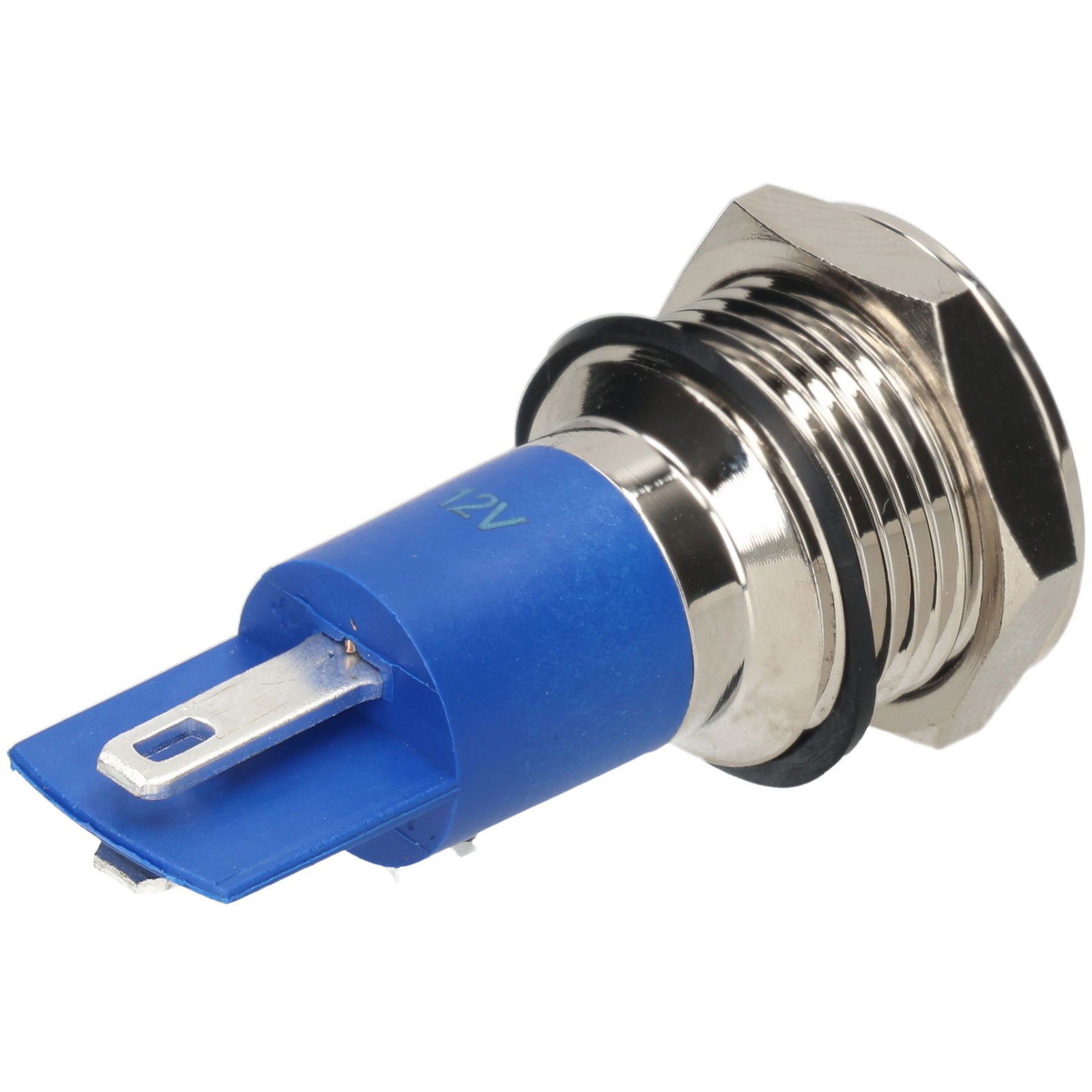 Indicatore da pannello R-TECH 656942, 14 mm, bombato, 12 V, giallo, nichel, ottone.