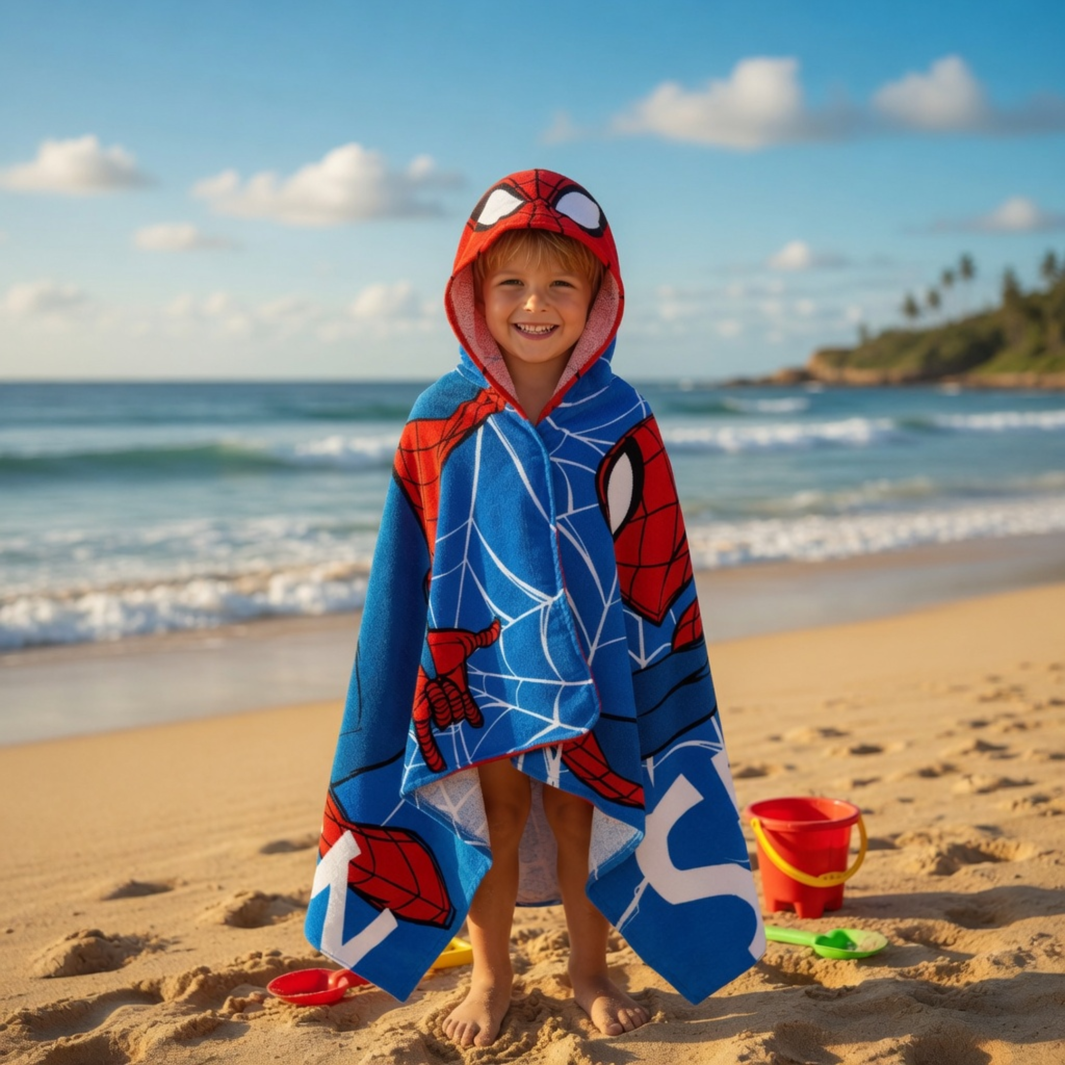 Spiderman Hooded Towel Avengers Poncho Kids 100% Cotton Beach Towel Bath Towel - Produktbild 1