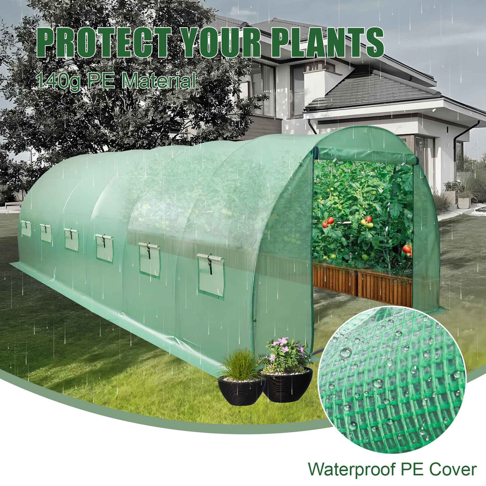 BIRCHTREE Replacement Polytunnel Greenhouse - Pollytunnel Poly Tunnel Cover Only - Produktbild 5