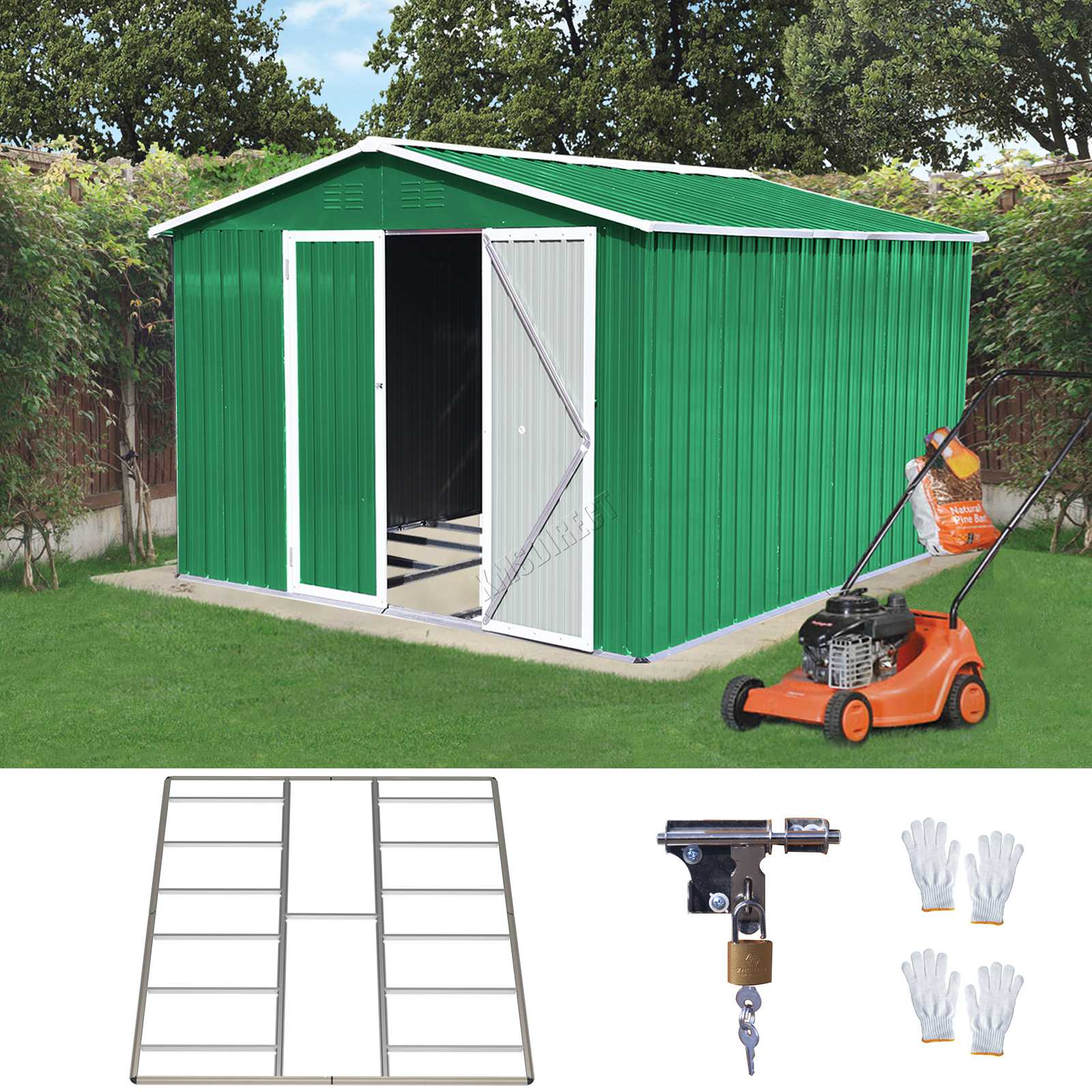BIRCHTREE Garden Shed Metal Apex Roof Outdoor Storage With Free Foundation
