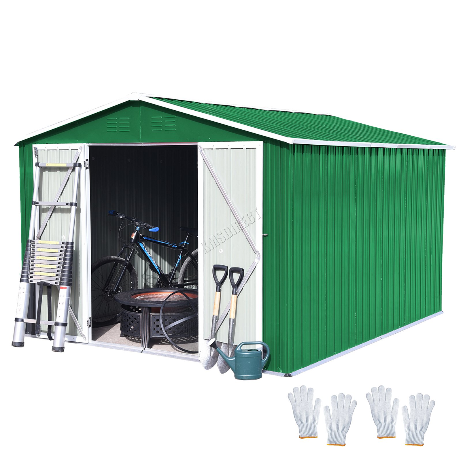 BIRCHTREE Garden Shed Metal Apex Roof Outdoor Storage With Free Foundation - Produktbild 2