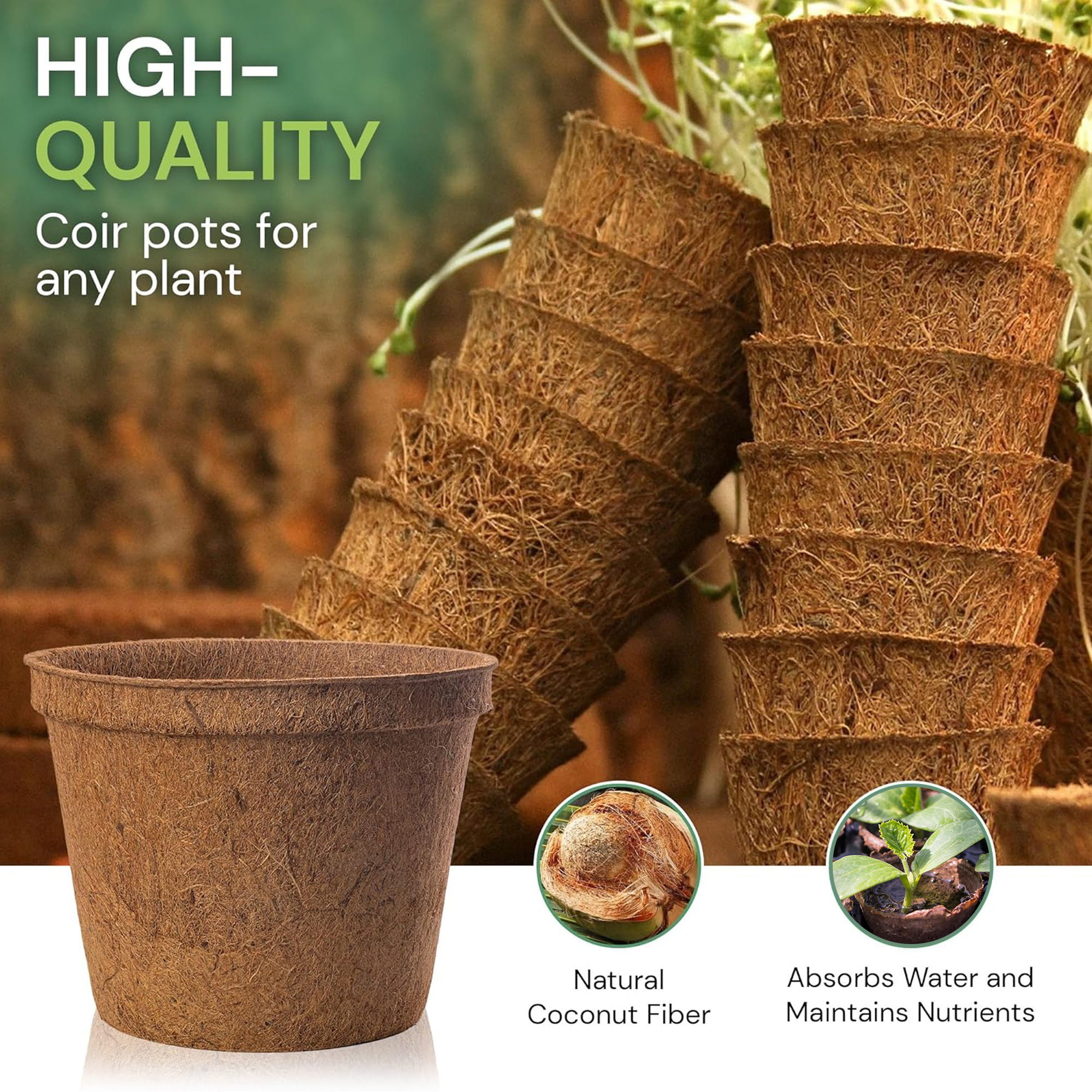 Biodegradable Coir Plant Pots Eco-Friendly Coconut Fibre for Seedlings, Cuttings