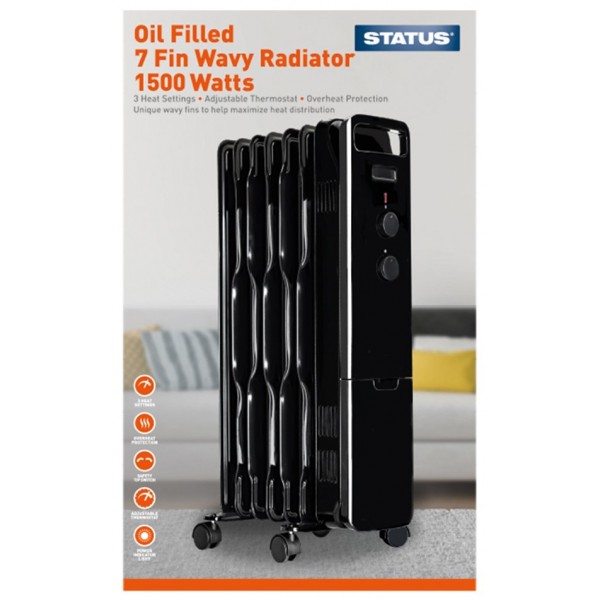 Status 7 Fin Oil Filled Radiator – Black – 1500W