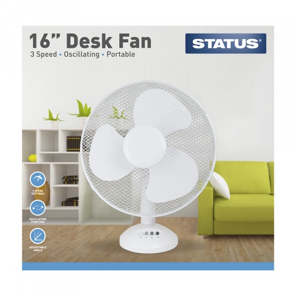 Status 3 Speed Oscillating Desk Fan – 16in.