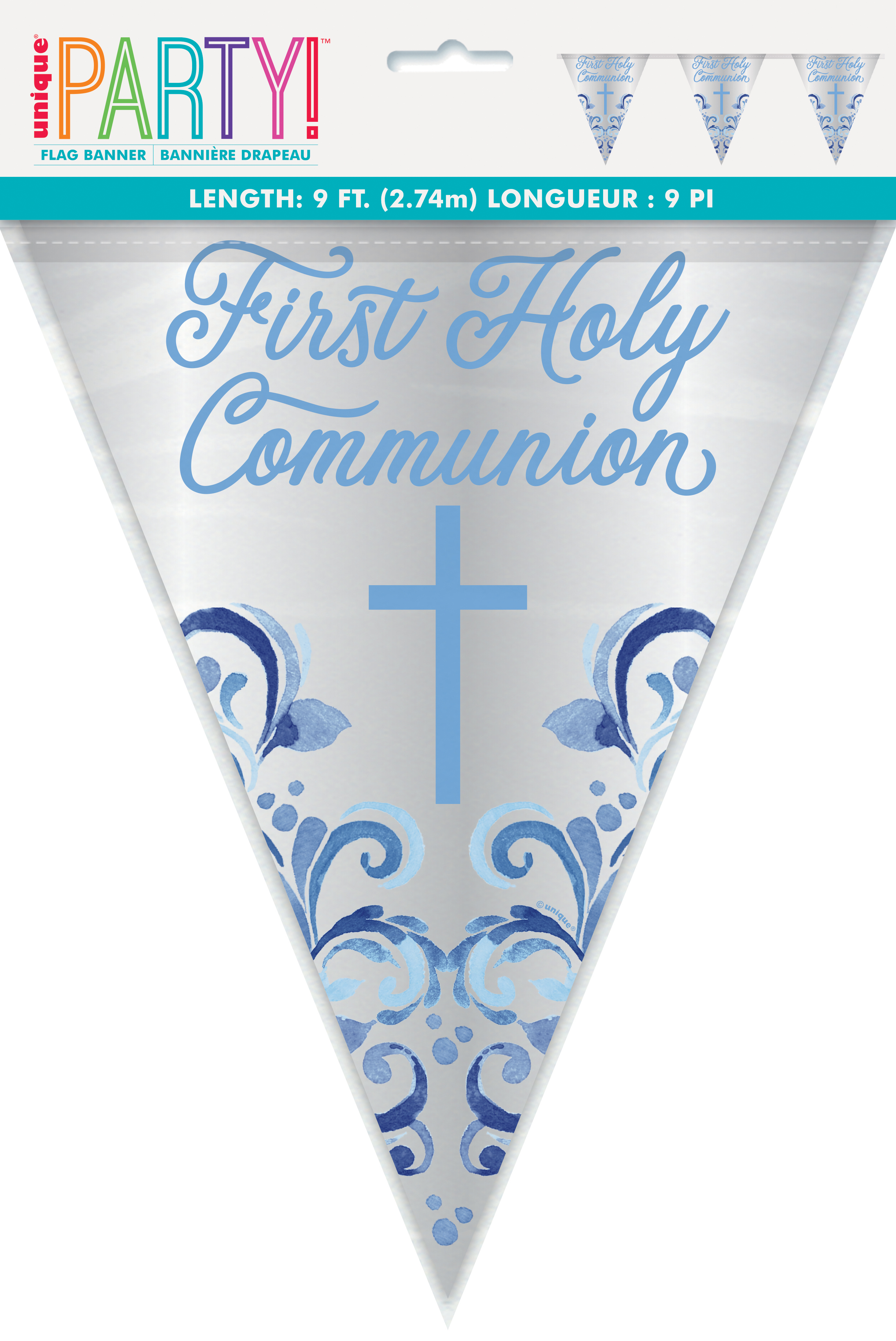 Holy Communion Party Bunting Blue Holy Cross Foil Banner Religious Decoration