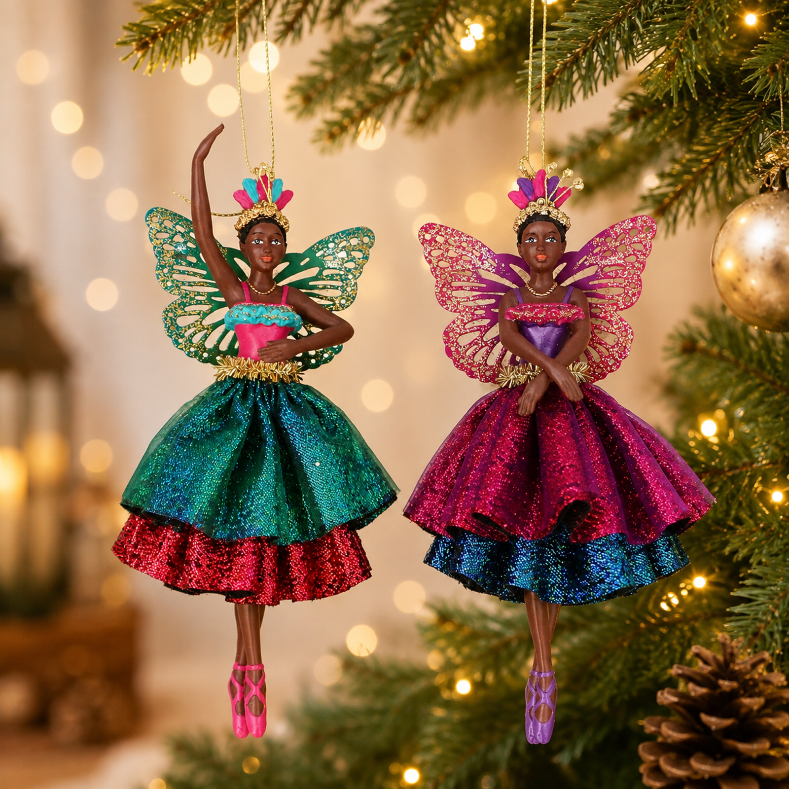 Gisela Graham Black Fantasia Fairy Christmas Tree Decorations Crown Teal Purple