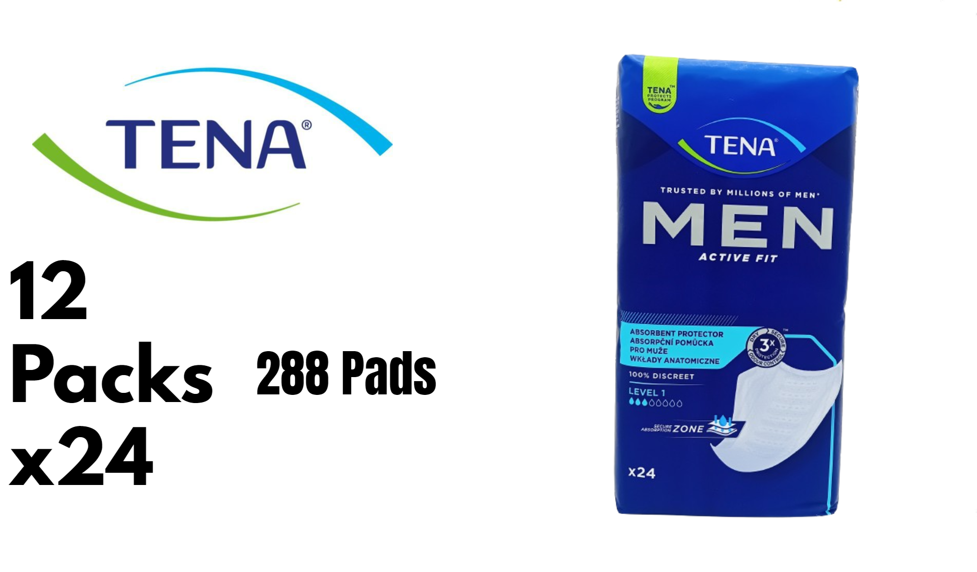 TENA Men Level 1 Active Fit Absorbent Protector - Pack of 24 Incontinence Pads - Image 12